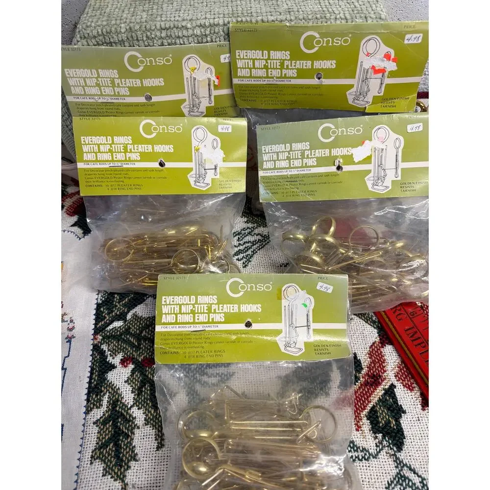 Vtg Conso Evergold Rings with Nip-Tite Pleater Hooks Ring End Pins Lot of 5 NOS